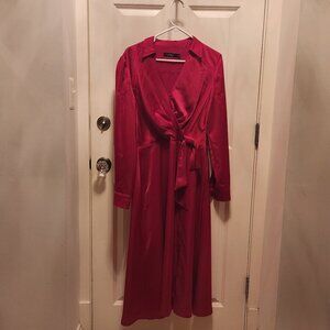 Red Satin Lauren/Ralph Lauren Size 12 Women's Shirt Dress